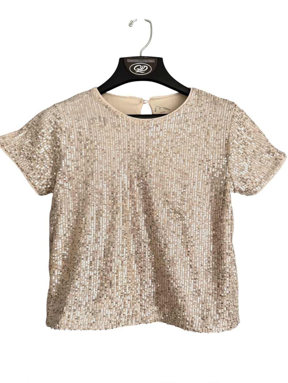 Sequin Short-Sleeve Top - light Gold/Beige 
Size Junior 14